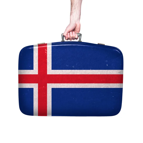 Bandera Islandia Una Maleta Cuero Vintage — Foto de Stock