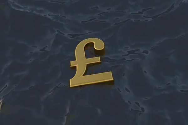 British pound sterling symbol at sea. Drowning in debt financial