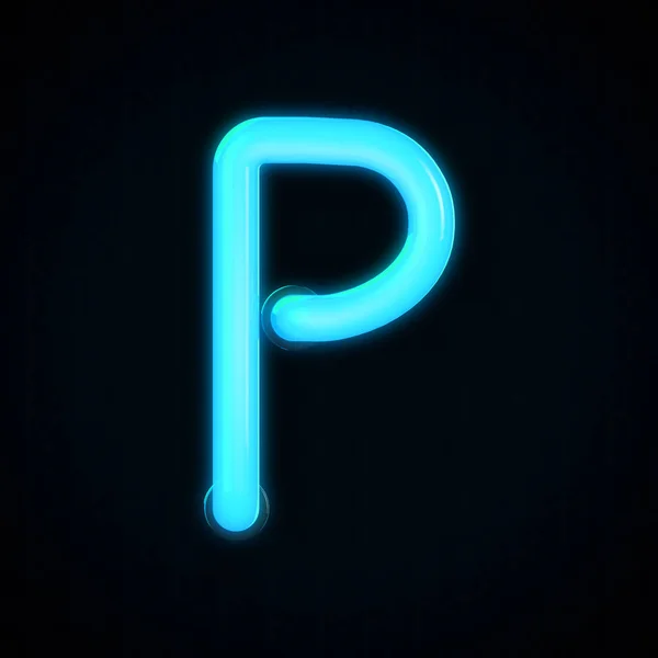 Blauwe neon gloeiende lichtletter P hoofdletter. 3d destructie — Stockfoto