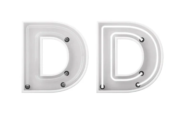 白色霓虹灯风格的浅色字母D 3D渲染 — 图库照片