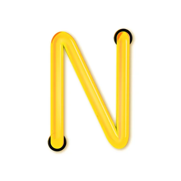 Neon tube style light letter N. Glowing neon Capital letter. 3D — ストック写真