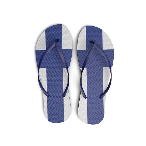 Finland flagga flip flopp sandaler på en vit bakgrund. 3d Renderi — Stockfoto