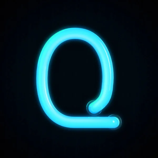 Blauwe neon gloeiende lichtletter Q hoofdletter. 3d destructie — Stockfoto