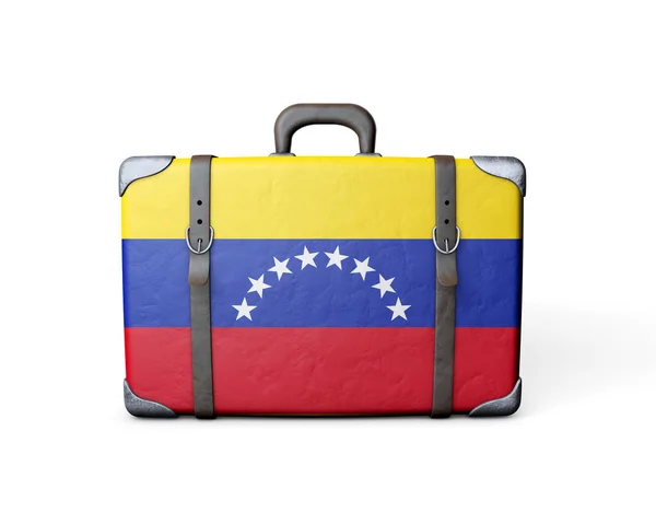 Flaga Wenezueli na zabytkowej skórzanej walizce. 3d Renderowanie — Zdjęcie stockowe
