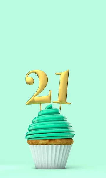 Nummer 21 mintgrön födelsedagsfest cupcake. 3D-konvertering — Stockfoto