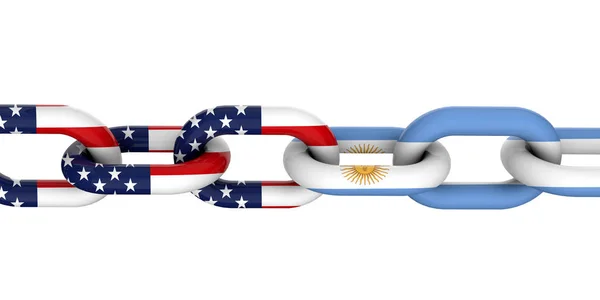 Концепція відносин між Аргентиною та Усою. Національні прапори на пов'язаних — стокове фото