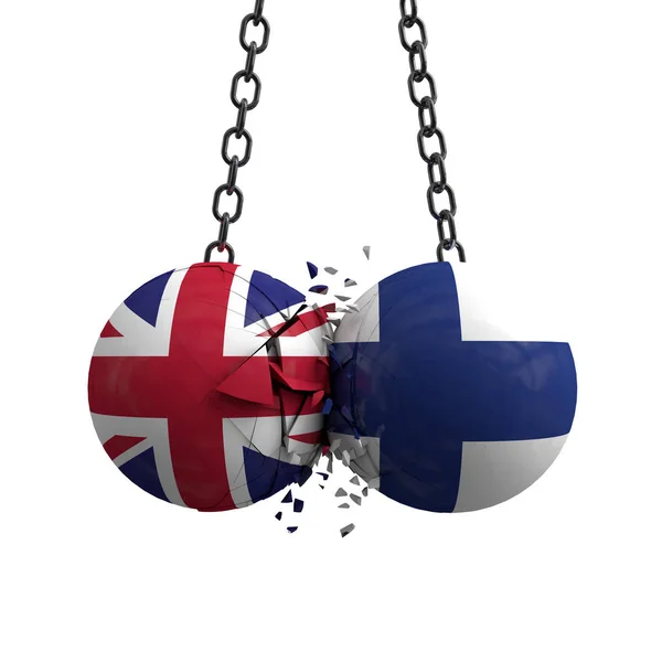 Storbritannien och Finland flagga politiska bollar krossa i varje — Stockfoto