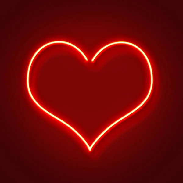Red neon glowing heart shape, Valentines day background