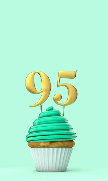 Cupcake Compleanno Verde Menta Numero Rendering — Foto Stock