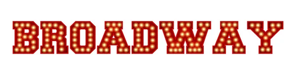 Бродвейское Слово Сделанное Красной Винтажной Лампочки Написанной Изолированным Белом Рендеринг — стоковое фото