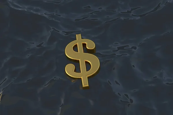 Dollar currency symbol at sea. Drowning in debt financial proble — Stock Photo, Image