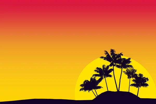 Tropical palm tree silhouette against sunset sky. 3d rendering — Stock Photo, Image