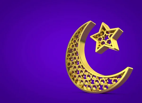 Ramadan Kareem moon and star. 3D Rendering — Stock Photo, Image