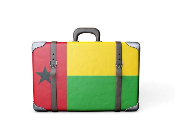 Bandera de Guinea Bissau en una maleta de cuero vintage. Renderizado 3D — Foto de Stock