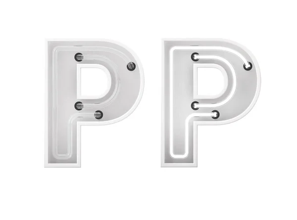 ホワイトネオンスタイルのライトレターP オフネオンレタリング 3Dレンダリング — ストック写真
