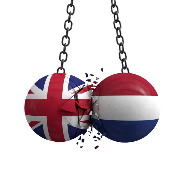 Reino Unido y Países Bajos bandera bolas políticas chocan contra e — Foto de Stock