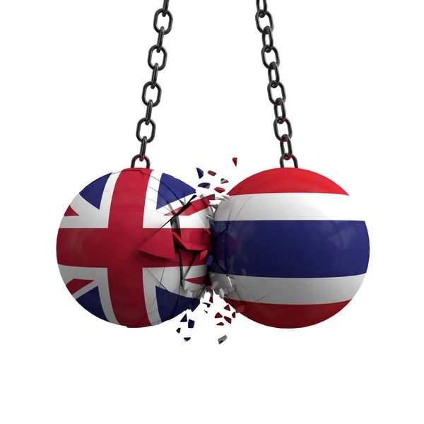Reino Unido y Tailandia bandera bolas políticas chocan contra cada uno — Foto de Stock