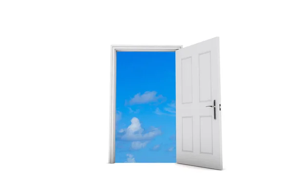 Vista de porta aberta para o céu azul. Renderização 3D — Fotografia de Stock