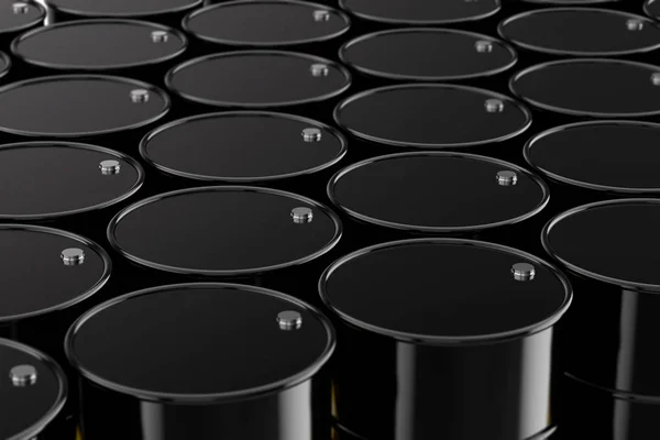 Recipientes de barril de petróleo metálico. Renderizado 3D — Foto de Stock