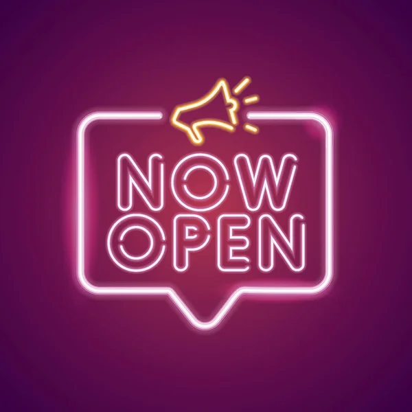 Agora Abra Neon Modelo Cartaz Anúncio Luz — Fotografia de Stock