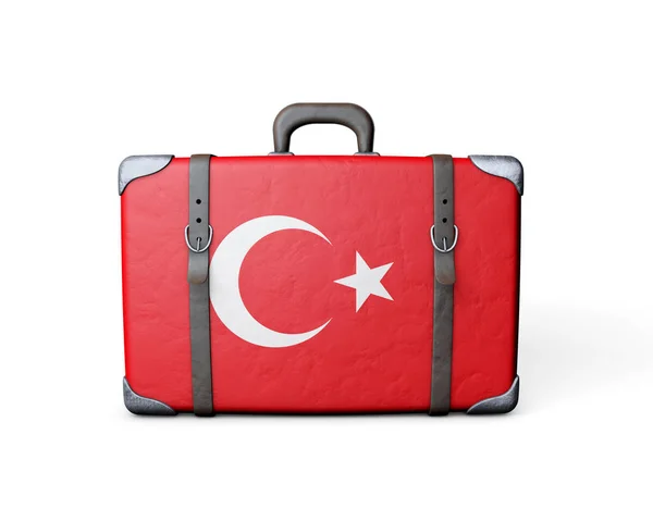 Drapeau Turquie sur une valise en cuir vintage. Rendu 3D — Photo