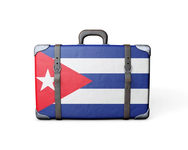 Cuba vlag op een vintage leren koffer. 3d Rendering — Stockfoto