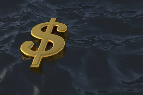 Dólar símbolo de moneda en el mar. Ahogamiento en deuda financiera proble — Foto de Stock