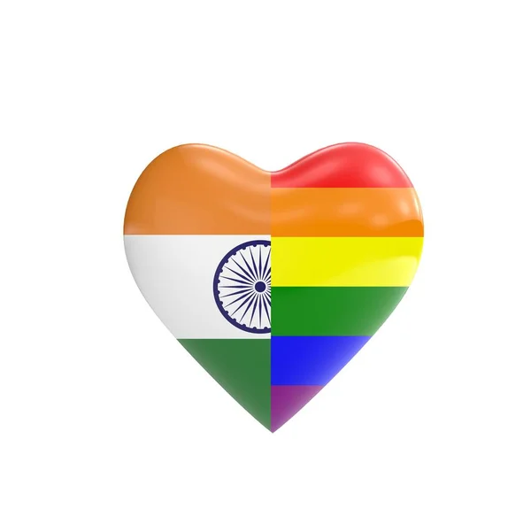 India bandiera e gay LGBT arcobaleno bandiera a forma di cuore. Diritti dei gay con — Foto Stock