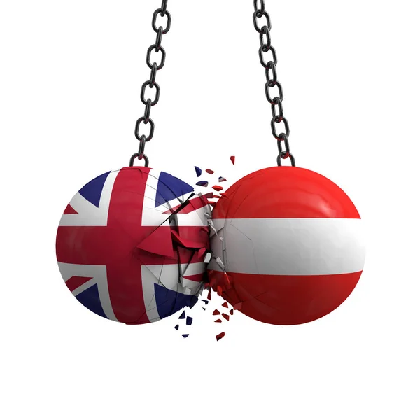 영국 과 오스트리아의 국기, 정치 공들이 각각 충돌하다 — 스톡 사진