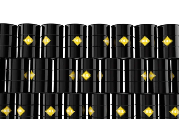Recipientes de barril de petróleo metálico. Renderizado 3D —  Fotos de Stock