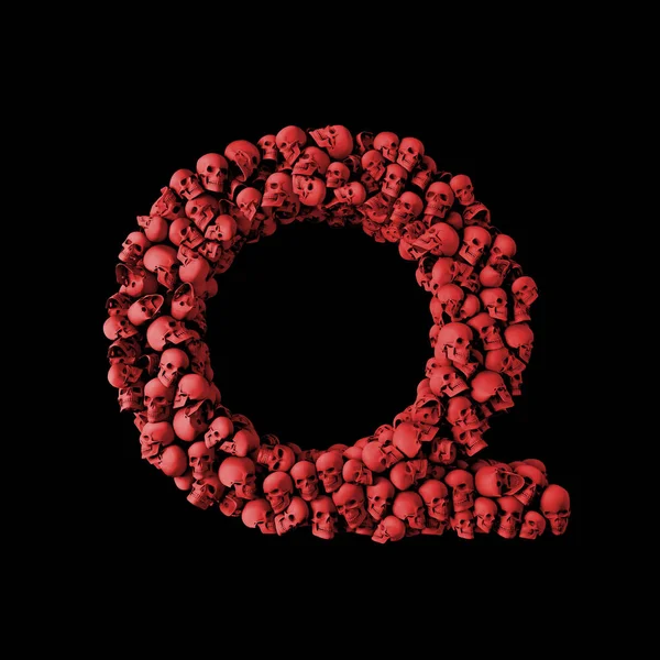 Letter Q red skull font. Type made from skulls. 3D Rendering