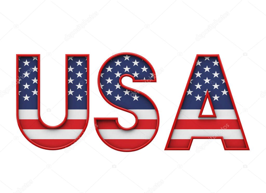 USA stars and stripes flag font word. 3D Rendering