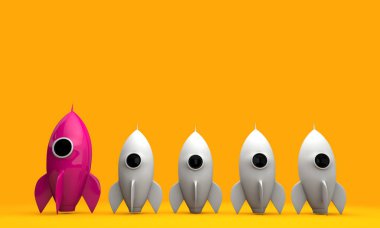 Roket uzay gemisi. Girişim konsepti. 3d Hazırlama