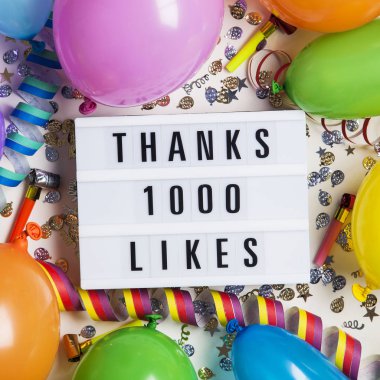 Thanks 1 thousand likes social media lightbox background. Celebr