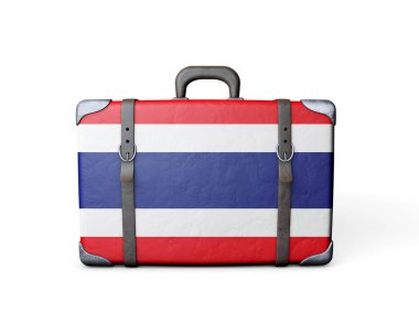 Antika deri bir bavulda Tayland bayrağı. 3d Hazırlama