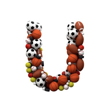 Spor toplarından yapılmış U harfi yazı tipi. 3d Hazırlama