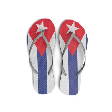 Beyaz arka planda Küba bayrağı sandaletleri. 3d Hazırlama