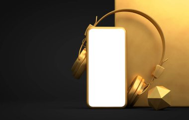 Modern çerçevesiz kulaklıklı akıllı telefon. 3d Hazırlama