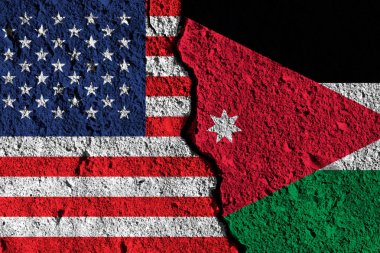 Amerika ve Ürdün bayrakları arasındaki çatlak. siyasi ilişki c
