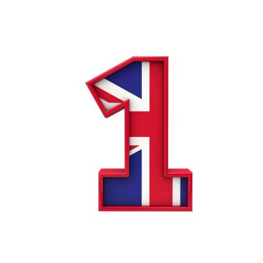 Bir numaralı Union Jack yazı tipi, Büyük Britanya bayrağı harfleri. 3d Hazırlama