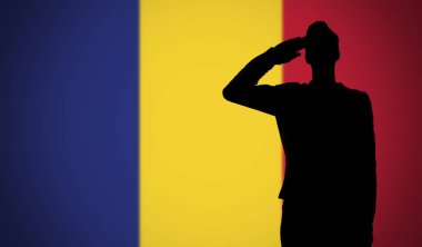 Roma bayrağına selam veren bir askerin silueti