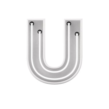 Beyaz neon renkli hafif harf U. Parlayan Neon Capital harfi. 3d oluşturma