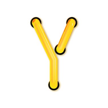 Neon tüpü tarzı hafif Y harfi. Parlayan Neon Capital harfi. 3d oluşturma