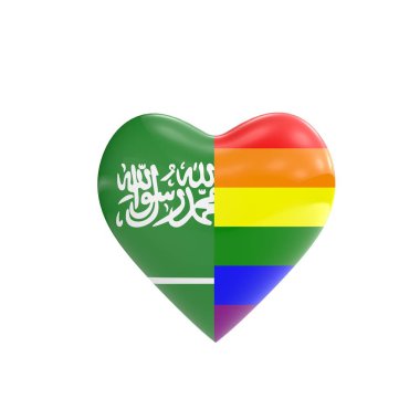 Suudi Arabistan bayrağı ve eşcinsel Lgbt gökkuşağı kalp şekli. Neşeli