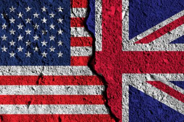 Amerika ve Uk bayrakları arasındaki çatlak. siyasi ilişki