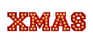 Kırmızı renkli ampulden yapılmış Xmas kelimesi beyaz üzerine izole edilmiş. 3d Hazırlama