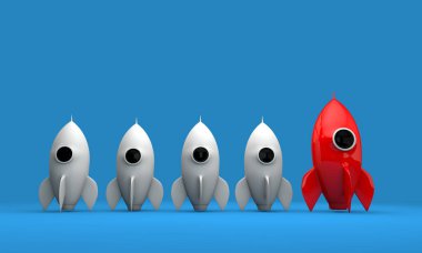 Roket uzay gemisi. Girişim konsepti. 3d Hazırlama