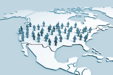 Amerika Birleşik Devletleri nüfus topluluğu konsepti. 3d Hazırlama