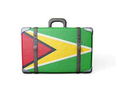 Antika deri bir bavulda Guyana bayrağı. 3d Hazırlama