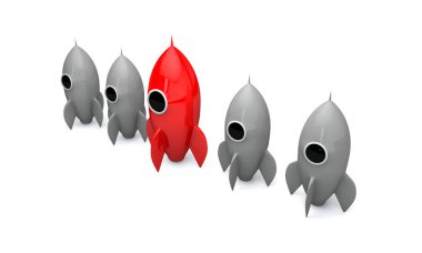 Roket uzay gemisi. Girişim konsepti. 3d Hazırlama